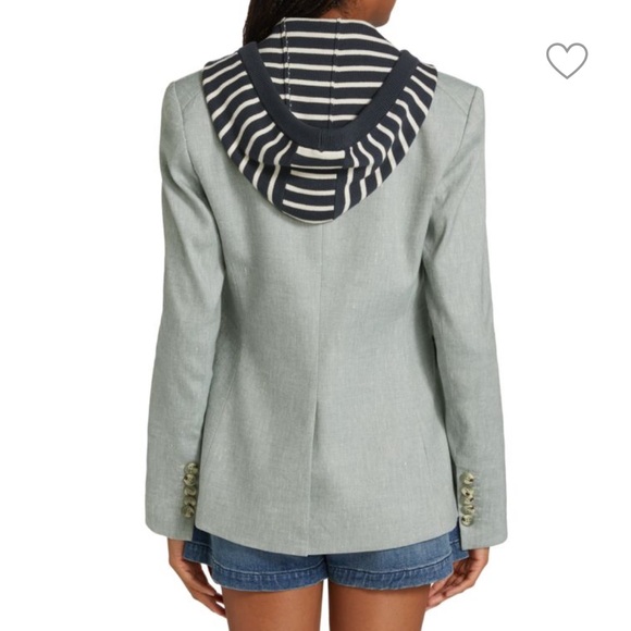 NWT $258 Veronica Beard Munno Hoodie Dickey Jacket Insert Navy/ivory striped - Picture 5 of 12